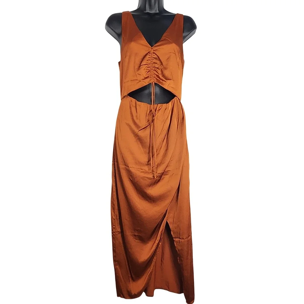 Abercrombie & Fitch Cutout Maxi Dress Womens Small Tall Indie Satin‎ Minimalist